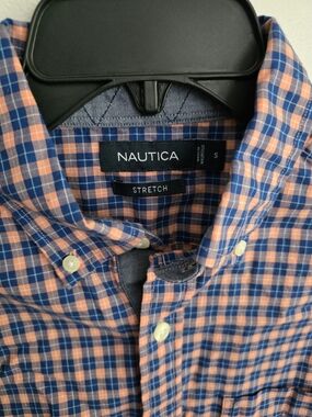 Nautica Pink and Blue Plaid Stretch Button-Down Shirt Size S